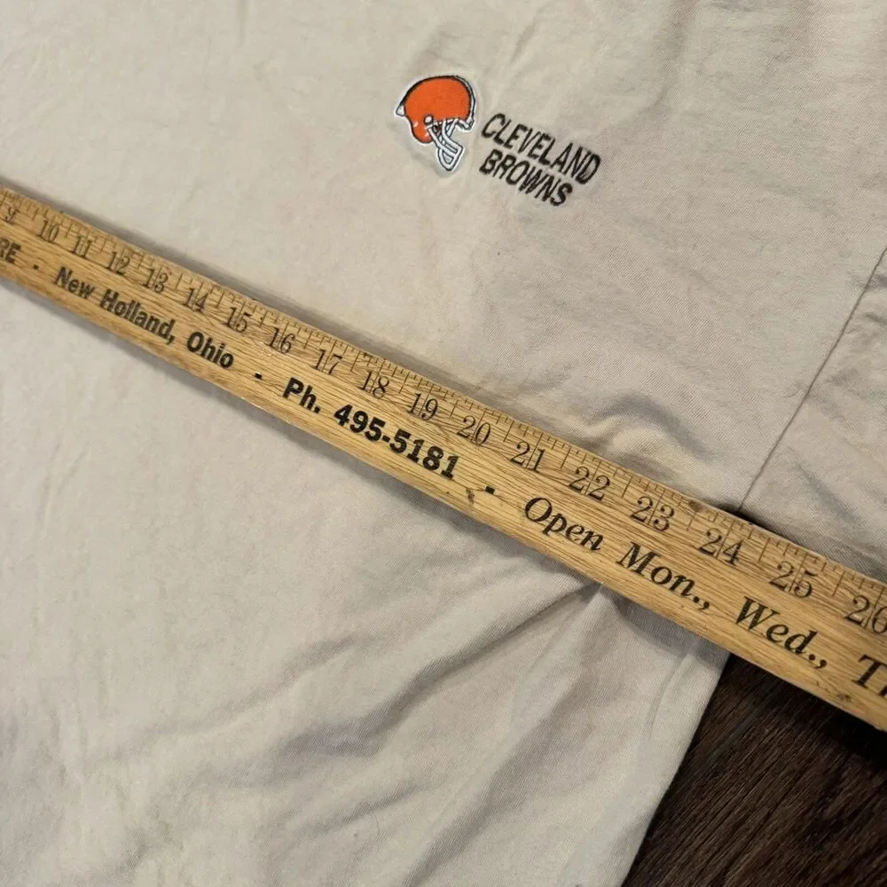 Vintage Logo Athletic Beige V Neck Embroidered Cleveland Browns T-Shirt; Mens XL